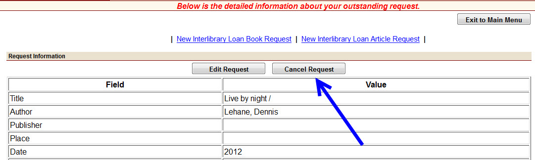 screenshot of ILL Request detail page