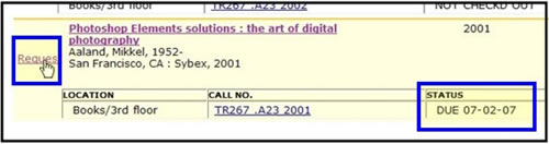 screen shot of an item record in the Library Catalog