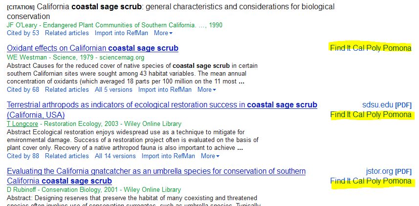 screenshot from google scholar showing the find it link