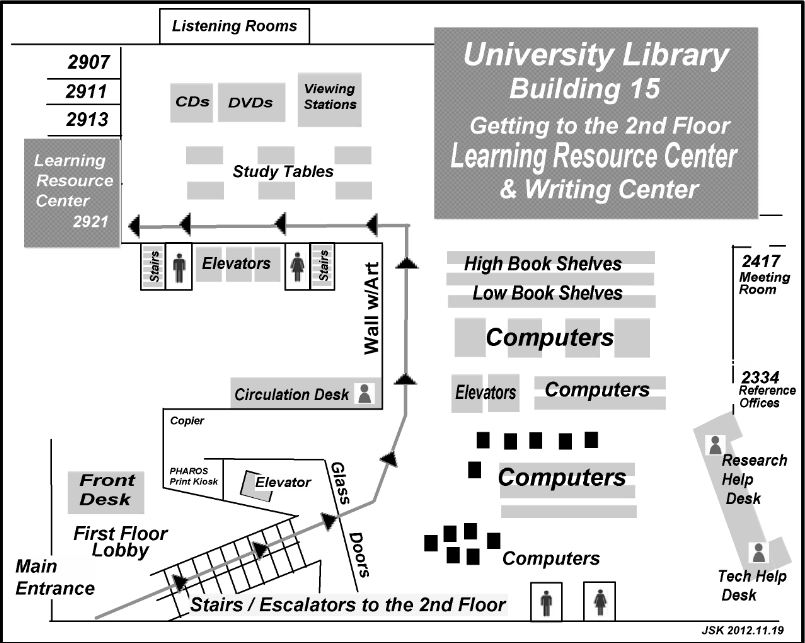 Map showing the way to the Learning Resouce Center and the Writing Center