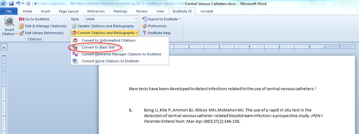 cant cite with endnote in word